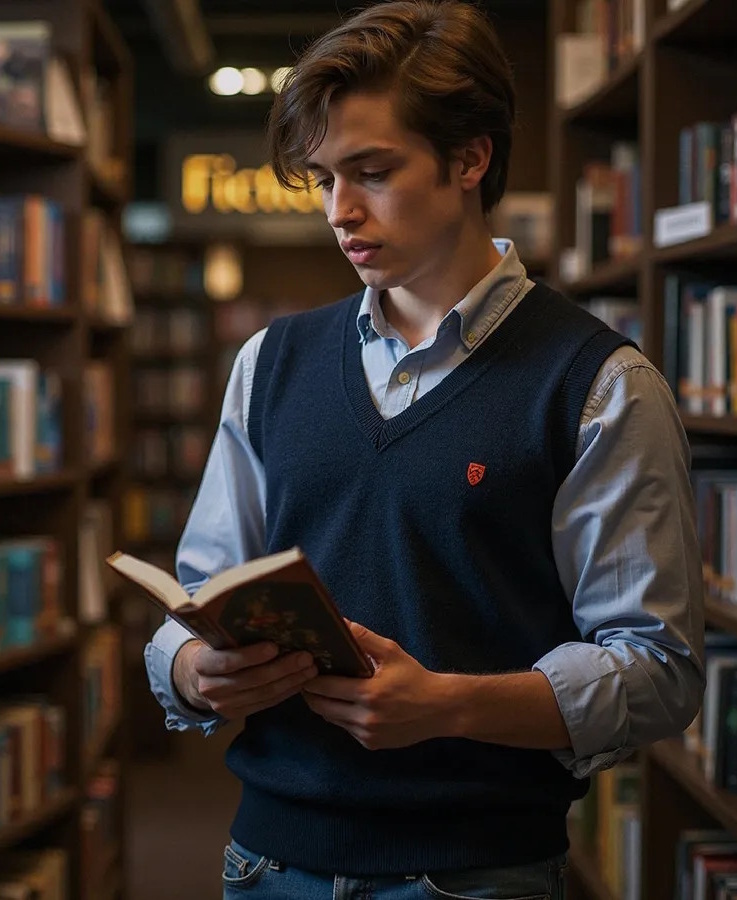 Boy Studying in library