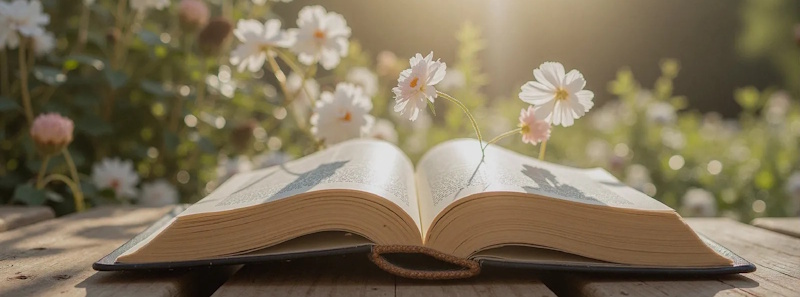 Open book with flowers